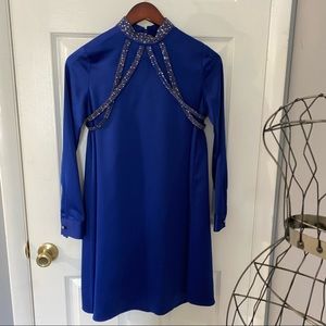 NWT Silk blue mini dress with embellishments